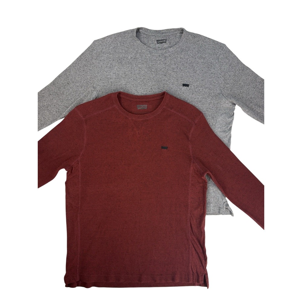 BUNDLE Levi's Men's Waffle-Knit Thermal Long Sleeve Shirt Large Red Gray Cotton